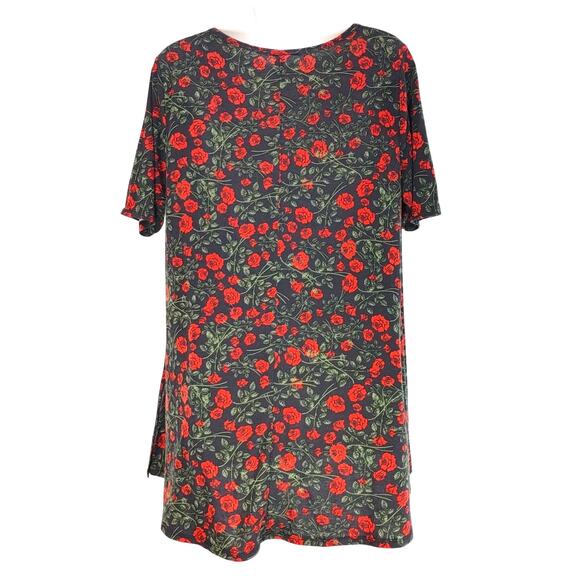 Lularoe Perfect T Tunic Top Scoop Neck Short Sleeve Black Red Floral Womens M - Picture 2 of 5